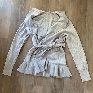 LAST CHANCE! Gray ruffle tie waist cardigan